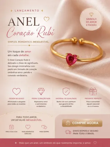 Anel em formato de coração vermelho