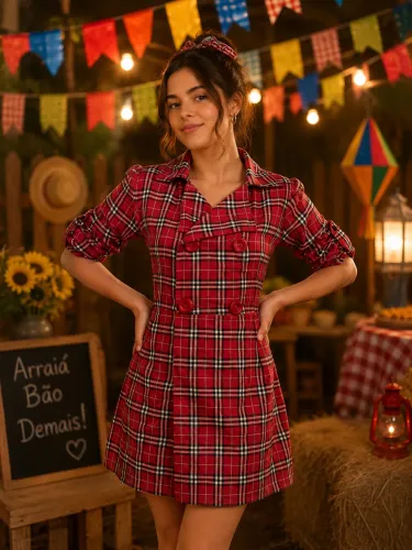 Vestido vermelho xadrez para festa junina