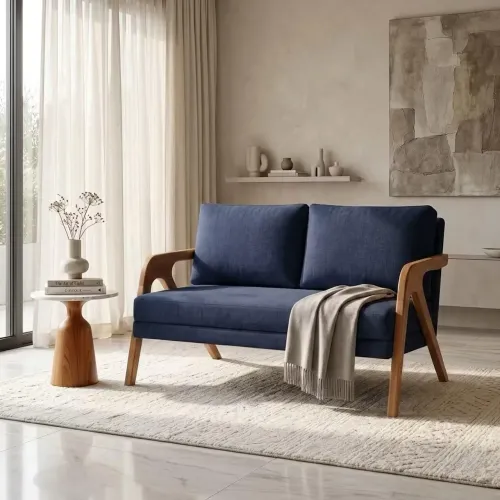 Namoradeira Mona Elegance 2 Lugares - Linho Azul - Espuma D-23