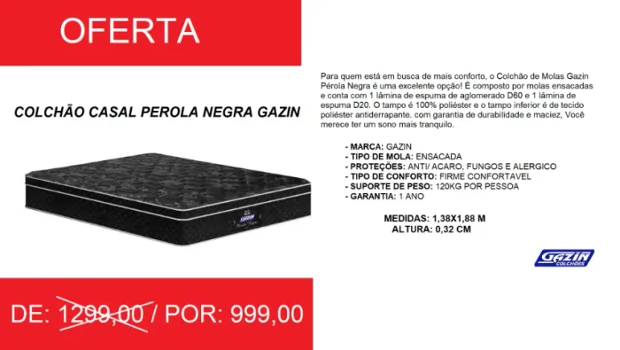 Colchão casal-perola negra 
