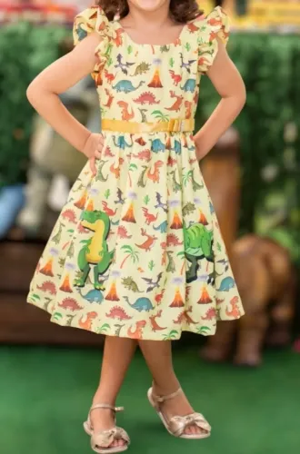 Vestido infantil festa Dinossauro