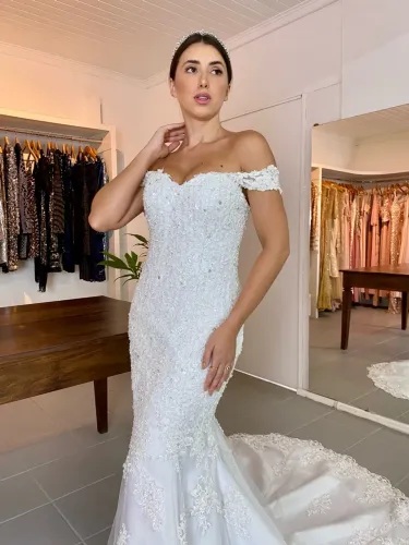 Vestido de noiva sereia todo bordado