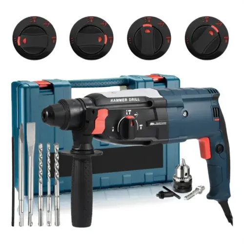 Martelete Rotativo Rompedor 2,7KG 1200w 12Pçs Furadeira De Impacto com Maleta e Acessórios