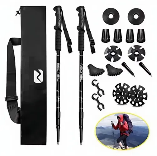 Kit Bastões de Trekking Profissionais com 7 Acessórios Ajustáveis