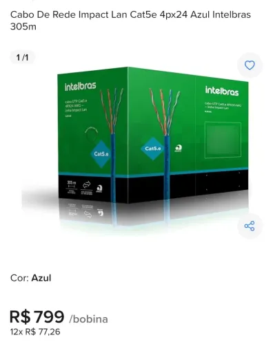 Cabo De Rede Impact Lan Cat5e 4px24 Azul Intelbras 305m 100%cobre