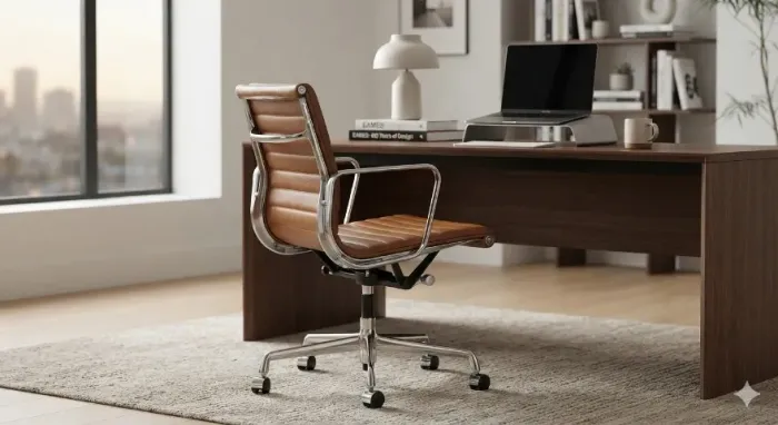 Cadeira Escritório Presidente Eames Herman Miller EA335 Original Alumínio E Couro