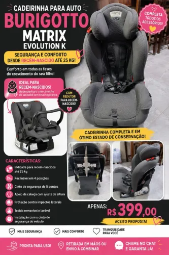 Cadeirinha para Auto Burigotto Matrix Evolution K - Completa | De recém-nascido até 25 kg