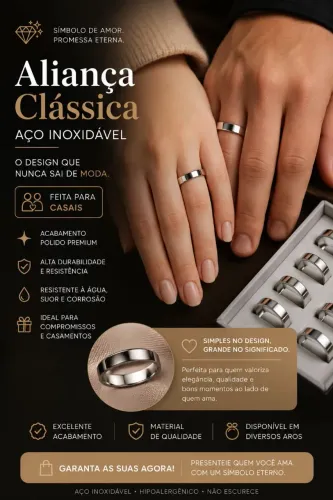 Aliança de Casal Aço Inoxidável 6mm - Não Escurece Resistente à Água