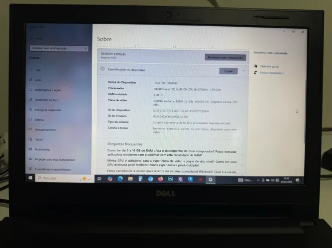 Notebook Dell Core I5-4210U Memória 8GB Placa de Vídeo 2Gg ram SSD 512gb