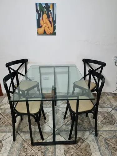Conjunto Mesa de Vidro 4 Lugares + 4 Cadeiras Katrina Bege