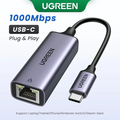 Adaptador Ugreen USB-C 3.1 Porta Ethernet RJ45 CM199 - Cinza