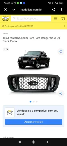 Tela frontal radiador Ford ranger 04/09