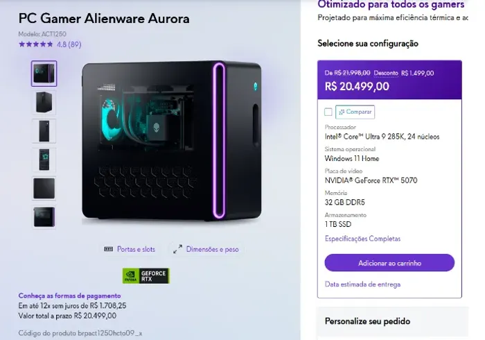 PC Gamer Alienware Aurora | Ultra 9 | RTX 5070 | 32GB
