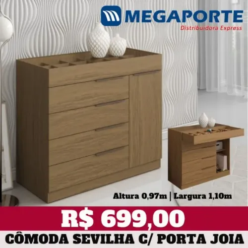 Cômoda com Porta Joias 4 Gavetas 1 Porta (Novo) Entrega Grátis! 
