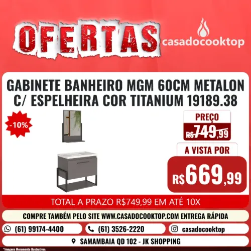 GABINETE BANHEIRO MGM 60CM METALON C/ ESPELHEIRA COR TITANIUM  19189.38