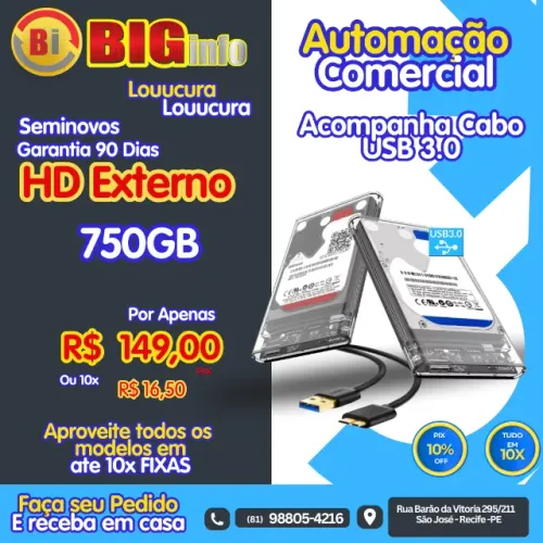 Hd Externo 750gb Portátil Usb 3.0 Para Notebook Pc Ps4 Xbox One Nintendo Ideal Para Jogos 