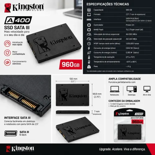 Ssd Kingston A400 960gb 2.5 Sata Iii - Sa400s37/960g