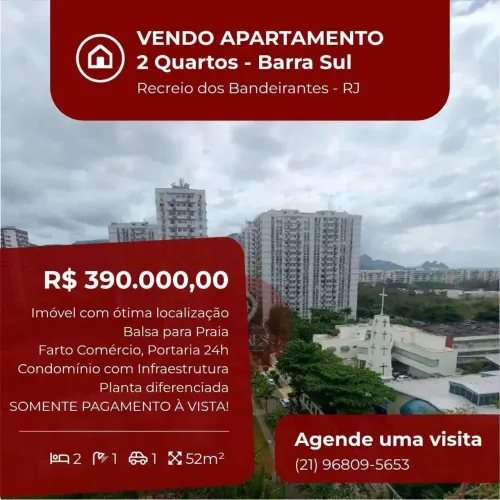 Apartamento à venda, no Barra Sul em Rio de Janeiro, Barra da Tijuca, com 2 quartos, 52m²