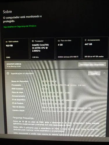 PC Gamer i5 3470, GTX 1050 Ti 4GB, 16GB RAM e SSD 480GB