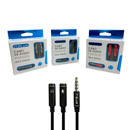 Cabo Adaptador (Fone+Mic) 2 P2 Fêmea para P3 Macho 