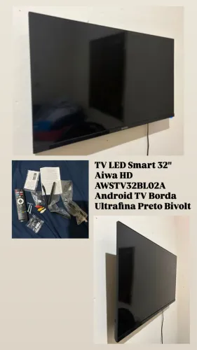 TV LED Smart 32" Aiwa HD AWSTV32BL02A Android TV Borda Ultrafina Preto Bivolt