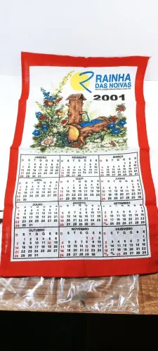 Antigo calendário de pano da Rainha das Noivas do ano 2001 pano de prato pano de copa