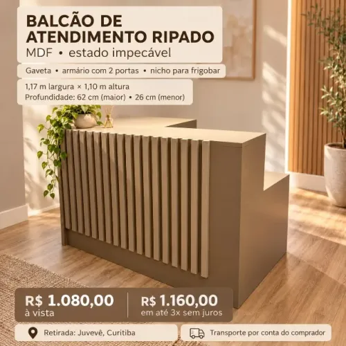 BALCÃO DE ATENDIMENTO MODERNO EM MDF RIPADO
