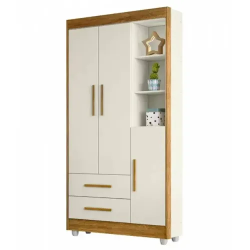 Guarda Roupa Flocos Infantil 3 Portas 2 Gavetas Tigus