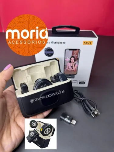 Microfone Lapela Sem Fio Bluetooth SX21 Bluetooth Iphone/Android