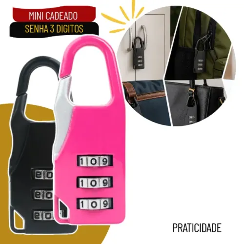 Mini Cadeado com Senha Numérica para Academia, Mochila, Bolsa e Mala - SFM39
