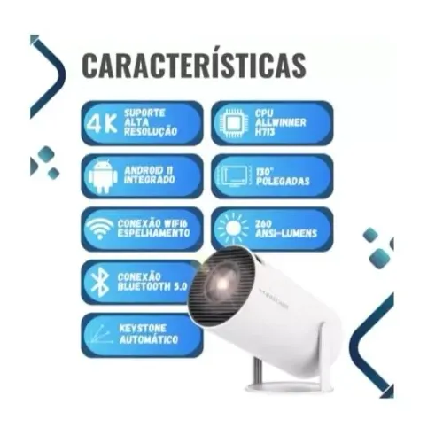 Projetor Smart Portátil Full Hd 4k Bluetooth Android Wifi