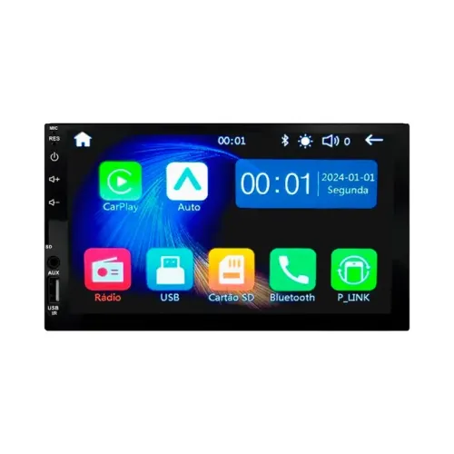 Central Multimídia 7 Polegadas Carplay e Android Auto Sem Fio Universal Bluetooth 