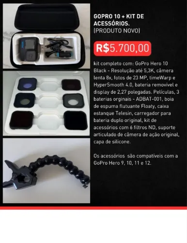 GOPRO 10 + BATERIAS + KIT COMPLETO DE ACESSÓRIOS