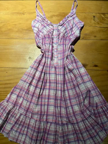 vestido xadrez lilás e rosa babados coquette dollete