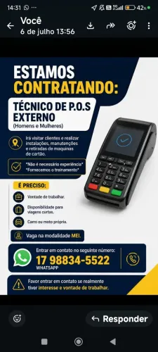 Contrata-se Técnico P.O.S (Externo)