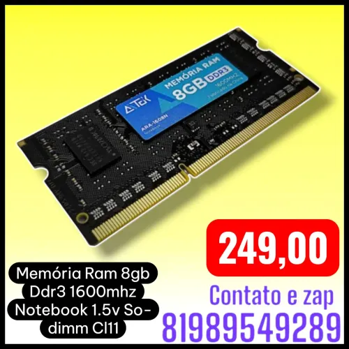 Memória Ram 8gb Ddr3 1600mhz Notebook 1.5v So-dimm Cl11