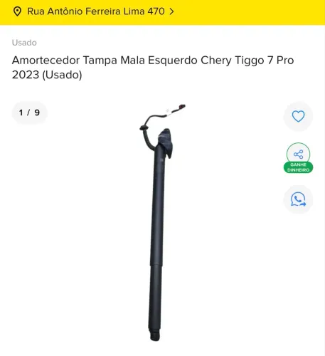 AMORTECEDOR DE MALA ELÉTRICO ESQUERDO CHERY TIGGO 7 PRO 2024 