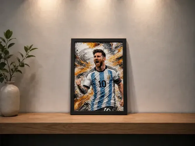 Quadro Decorativo Lionel Messi Moldura Mdf Preto