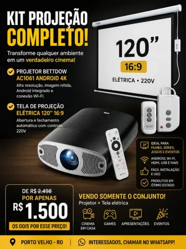 Projetor e tela eletrica