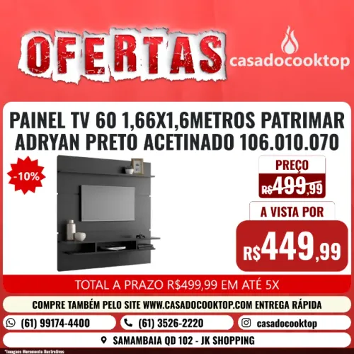 PAINEL TV 60 1,66X1,6METROS PATRIMAR ADRYAN PRETO ACETINADO 106.010.070