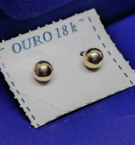 Brincos Par Bola 5 mm Ouro 18 Kilates Bola Oca