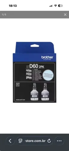 Kit 2 Refil Tinta Preto Brother Btd60 P/ Dcpt420 520 720 820 Preto