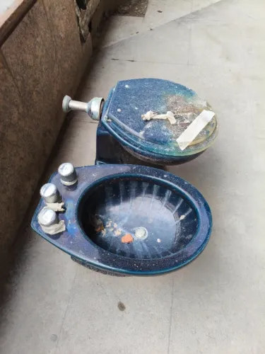 Conjunto vaso sanitário e bidê vintage na cor azul
