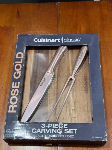 Kit Churrasco Cuisinart Rose Gold 3 Peças Faca Garfo e Tábua Acácia C77SSCS-3P