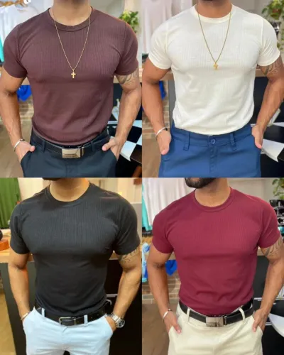 Camisa Masculina Canelada Slim