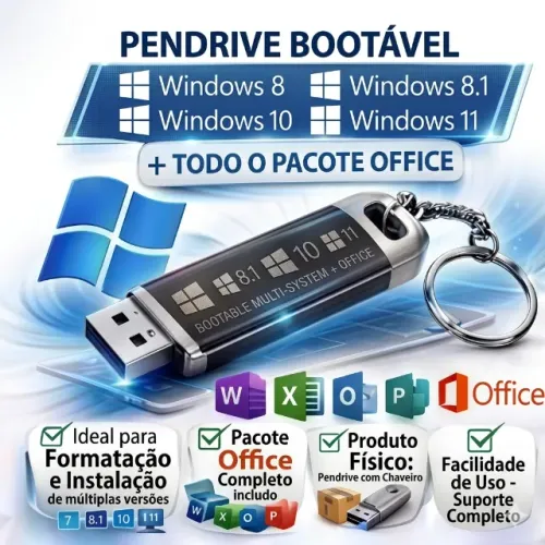 Pendrive Bootavel Windows 8 8.1 10 11 + Pacote Office
