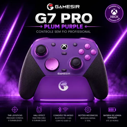 GAMESIR G7 PRO ROXO | Hall Effect + TMR + Botões Mecânicos, para PC/XBOX - NOVO LACRADO
