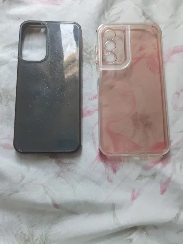 Capinha de celular A16 trasparente rosa é cinza com glitter