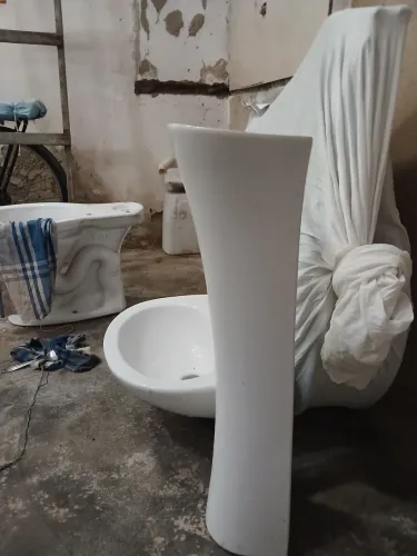 Pia/lavatorio de ceramica com coluna para banheiro