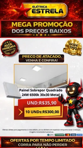 Painel Sobrepor Quadrado 24W 6500K 30x30 Metal - Promoção Especial Elétrica Estrela